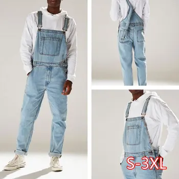 

Men Casual Jeans Denim Strap Jean Jumpsuit Loose Fitting Sleeveless Casual Feminino Overalls Dungarees Playsuit