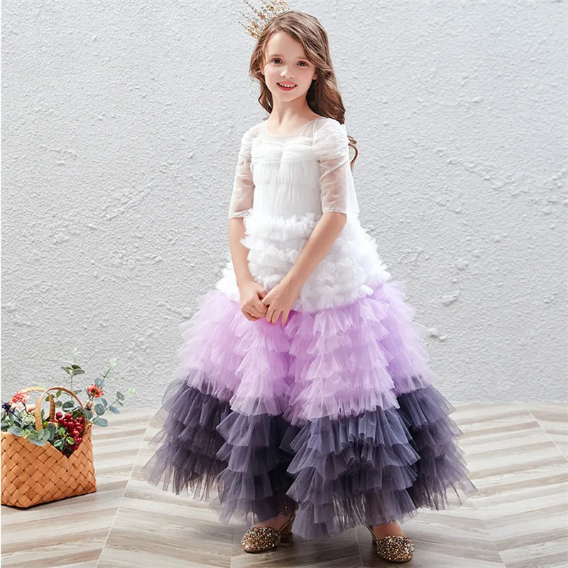 Детская модель, подиум для показа, роскошное бальное платье принцессы для общения, многослойное платье для девочек, детское вечернее платье для приема на день рождения