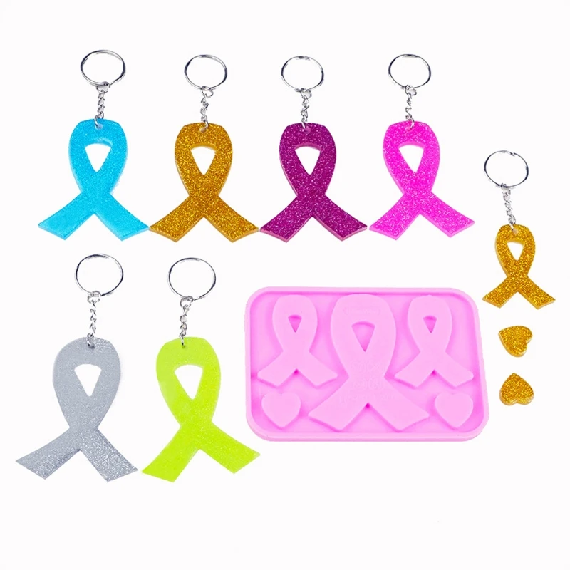 Handmade AIDS Cancer Awareness Bow Keychains Resin Mold Silicone Red Ribbon Bow Epoxy Resin Mold Jewelry Making Tools Crystal silicone mold