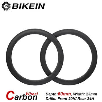 

BIKEIN 1 Pair Ultralight Road Bike 700C 3k Carbon Clincher Tubular Wheels 60mm Depth Racing Matte Finished Cycling Bicycle Parts