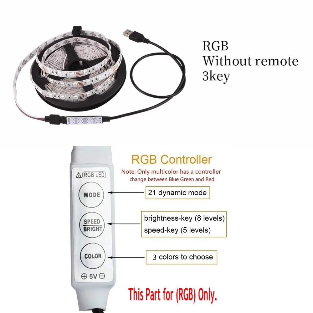DC5V USB светодиодный RGB 1 м 2 м 3 м 4 м 5 м Пульт дистанционного управления 3 ключа usb гибкий светильник ТВ фоновый светильник RGB светодиодный лента ip20 ip65 теплый - Испускаемый цвет: RGB-controller-3Key