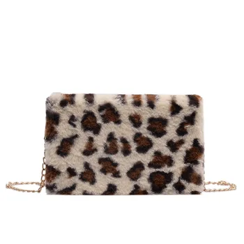 

2019 Leopard Plush Long Gold Chain Small Shoulder Bags Fashion Women messenger crossbody bag Day Cluches purses and handbags