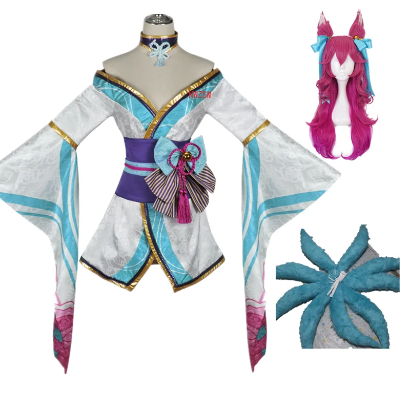 Костюм для косплея LOL Spirit Blossom Ahri парик с ушками головной убор хэллоуивечерние |