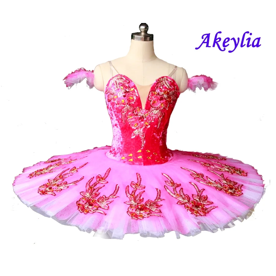 Rose Red Sugar plum fairy Professional Ballet Tutu Dark Pink Classical Ballet Stage Costume Nutcracker Performance Platter Tutu