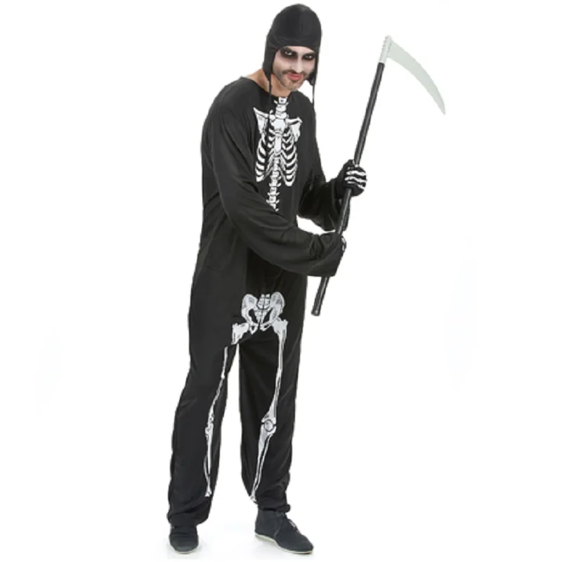 

Mens Horror Skeleton Scary Death Grim Reaper Style Costume Adults Men Halloween Carnival Clothes Day of the Dead Fancy Cosplay