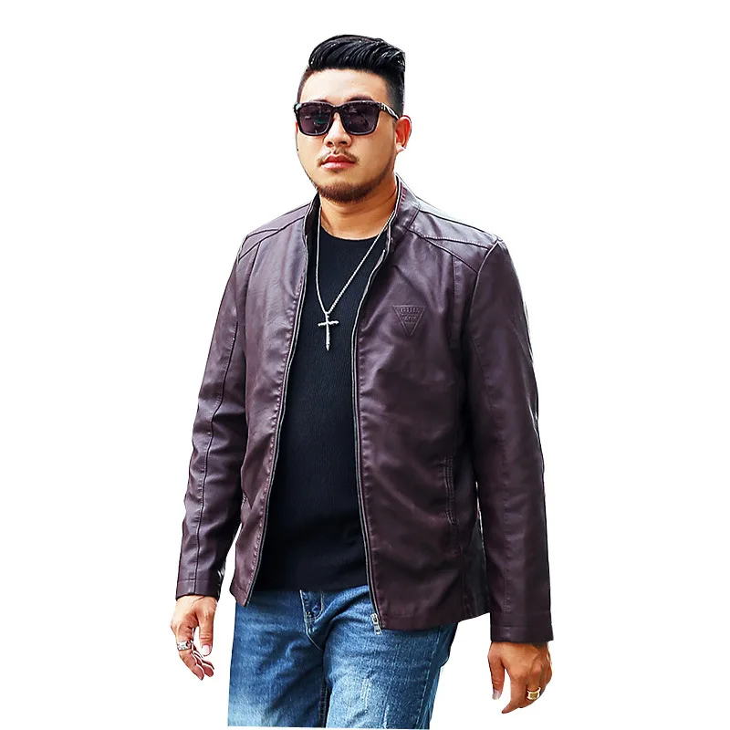 

2018 New Style Fashion Stand Collar Coat Korean-style Slim Fit Fat PU Leather Jacket Plus-sized MEN'S Leather Coat