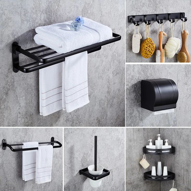 

Hole-Punched Alumimum Black And White with Pattern Storage Shelf Towel Rack Bathroom Hardware Set a Generation of Fat