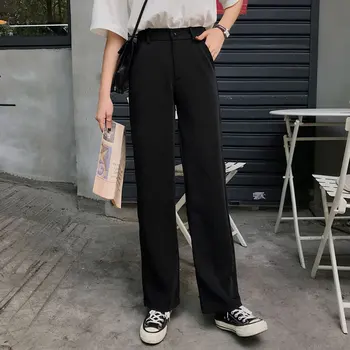 

Falling Wide-leg Pants Women 2020 Spring Korean Style Loose High Waist Drop Straight Pants Suit Pants Black Trousers