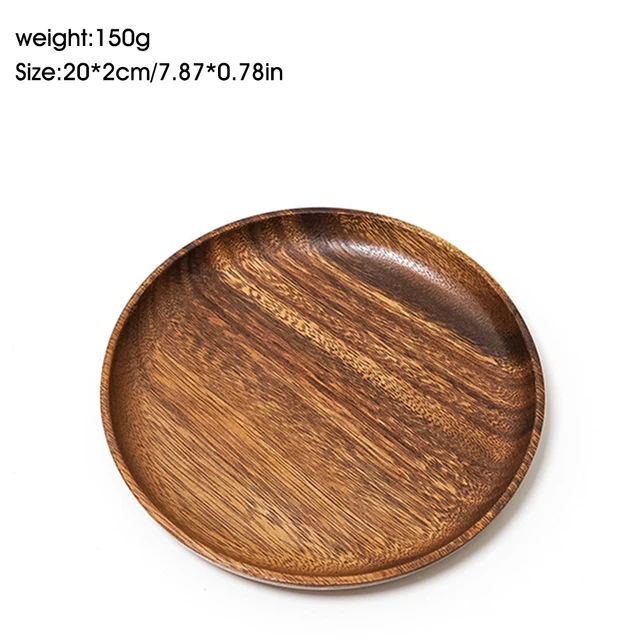 Wood Hand-made Acacia Dinner Plates Unbreakable Round Wood Plates for Fruits Dishes Snacks Dessert Serving Tray Tableware 2