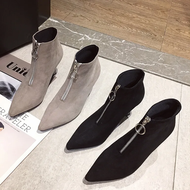 

Women's Rubber Boots Autumn Shoes Luxury Designer Zipper Bootee Woman 2019 Booties Ladies Rain Fashion Rock High Heel Winter