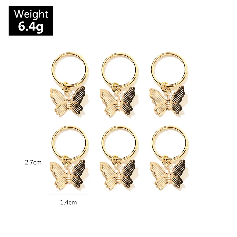 6Pcs Butterfly Star Pendant Hair Clip For Women Braid Trendy Metal Hair Rings Western Style Accessories Girls DIY Headdress