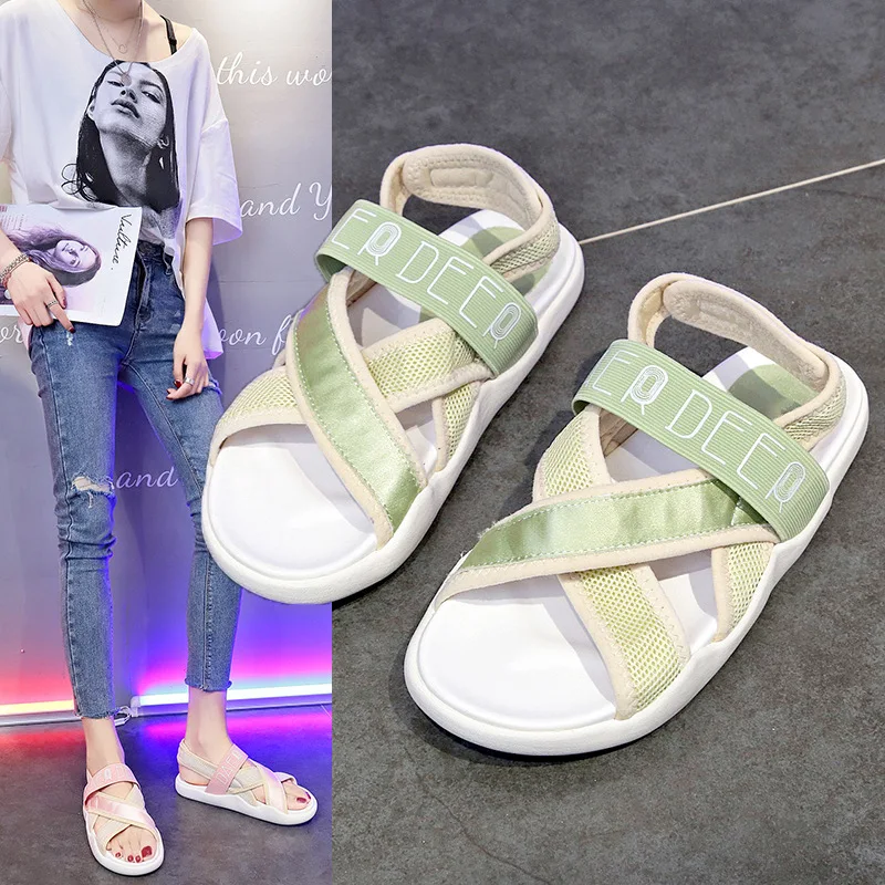 

Fairy-Style Sandals 2019 Summer New Style Casual Sports Versatile Super Fire Students Flat Cross Rome WOMEN'S Shoes