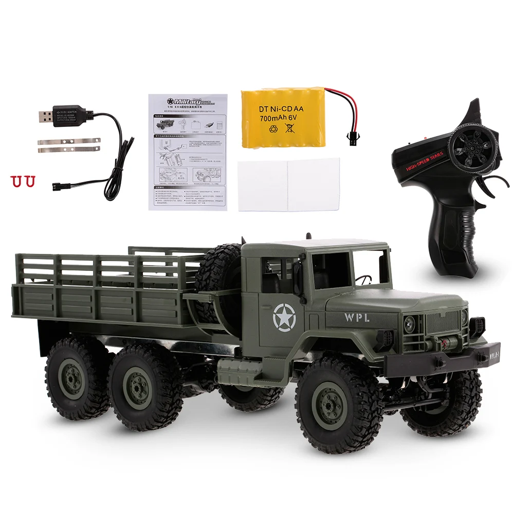 Новинка WPL 1/16 военный грузовик радиоуправляемая машина внедорожный гусеничный 6WD