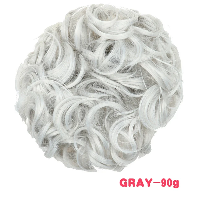 MERISIHAIR Synthetic Girls Curly Scrunchie Chignon With Rubber Band Brown Gray Hair Ring Wrap On Messy Bun Ponytails 90g-grey