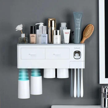 

Automatic Toothpaste Squeezer Toothpaste Dispenser Tooth Dust-Proof Toothbrush Holder Wall Mount Stand Bathroom Accessories Set