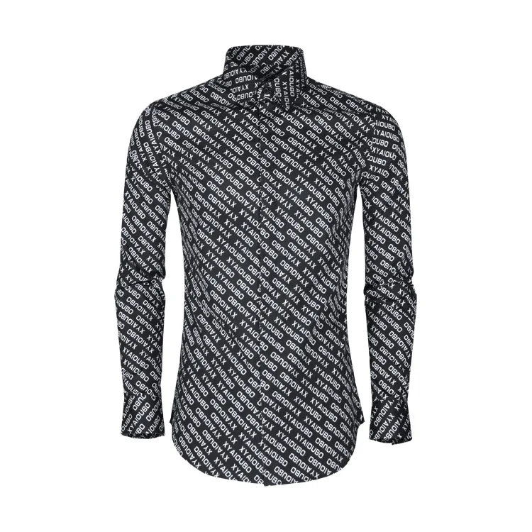 

2019 New Style English Full tu zhen Digital Printing Slim Fit Micro Elastic No Ironing Cotton Men Shirt Direct Supply