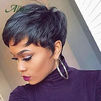 

Pixie Cut Wig For Black Woman Natural Short Human Hair Wig Brazilian Remy Human Hair Full Machine Wig Free Shipping Allure