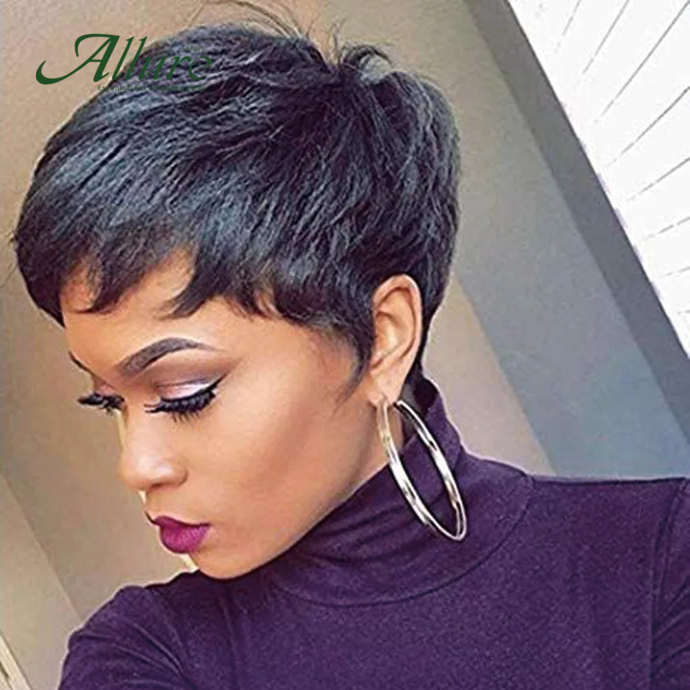 Парик Pixie Cut для черных женщин парик из натуральных коротких человеческих волос