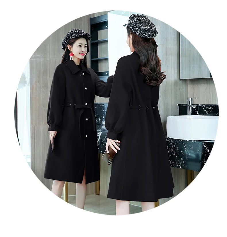 YuooMuoo элегантное Бандажное однобортное шерстяное пальто для женщин с отложным воротником осеннее зимнее длинное пальто женское плотное красное пальто
