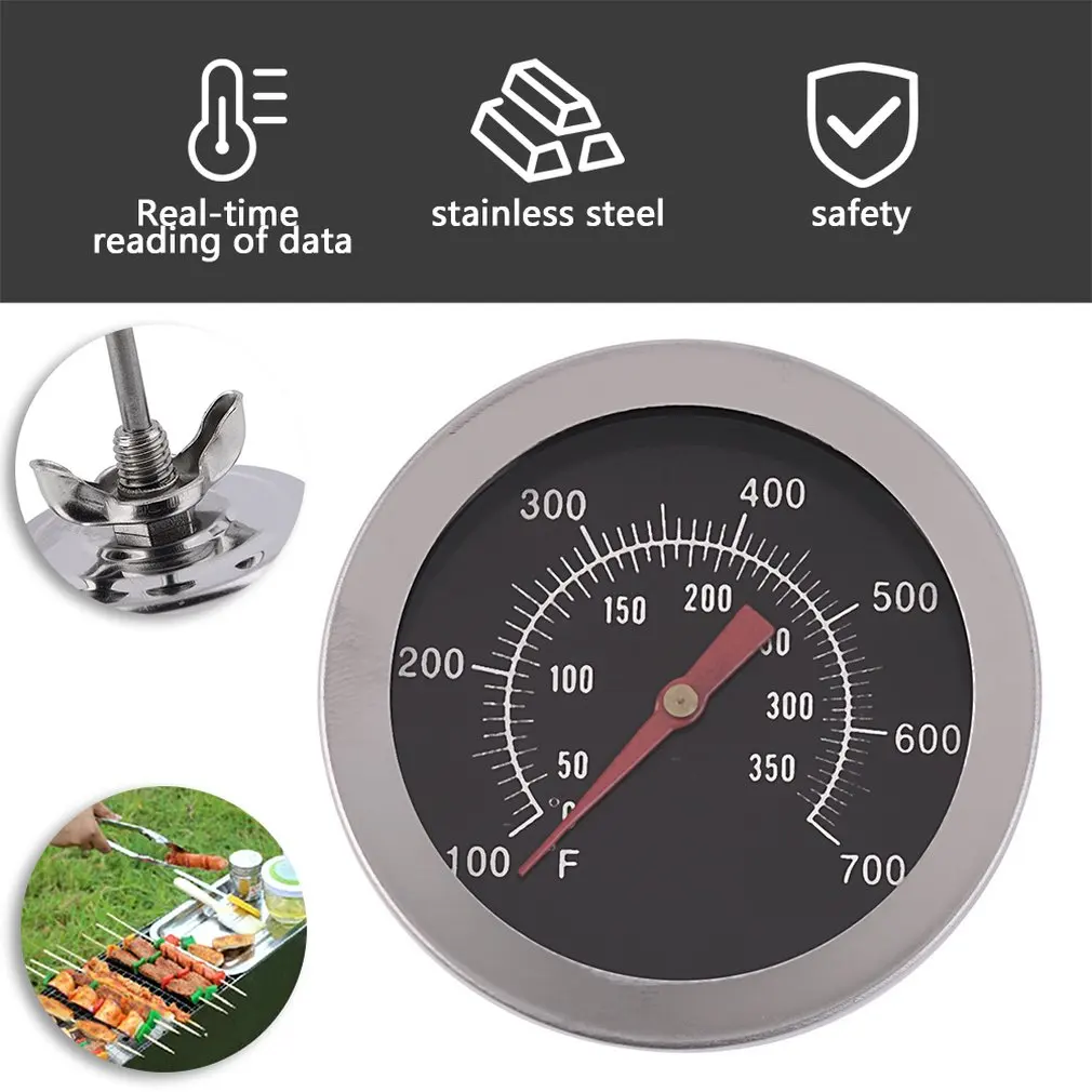 Stainless Steel BBQ Smoker Pit Grill Bimetallic thermometer Temp Gauge with Dual Gage 500 Degree Cooking Tools best smoke detector