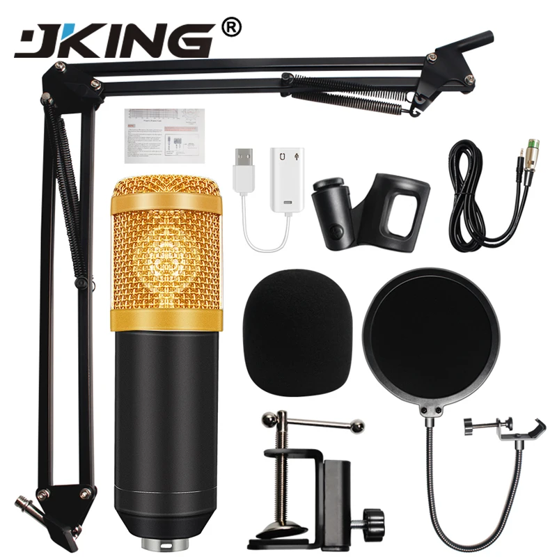 

JKING BM-800 Condenser Audio 3.5mm Wired Studio Microphone Vocal Recording KTV Karaoke Microphone Set Mic W/Stand For Computer