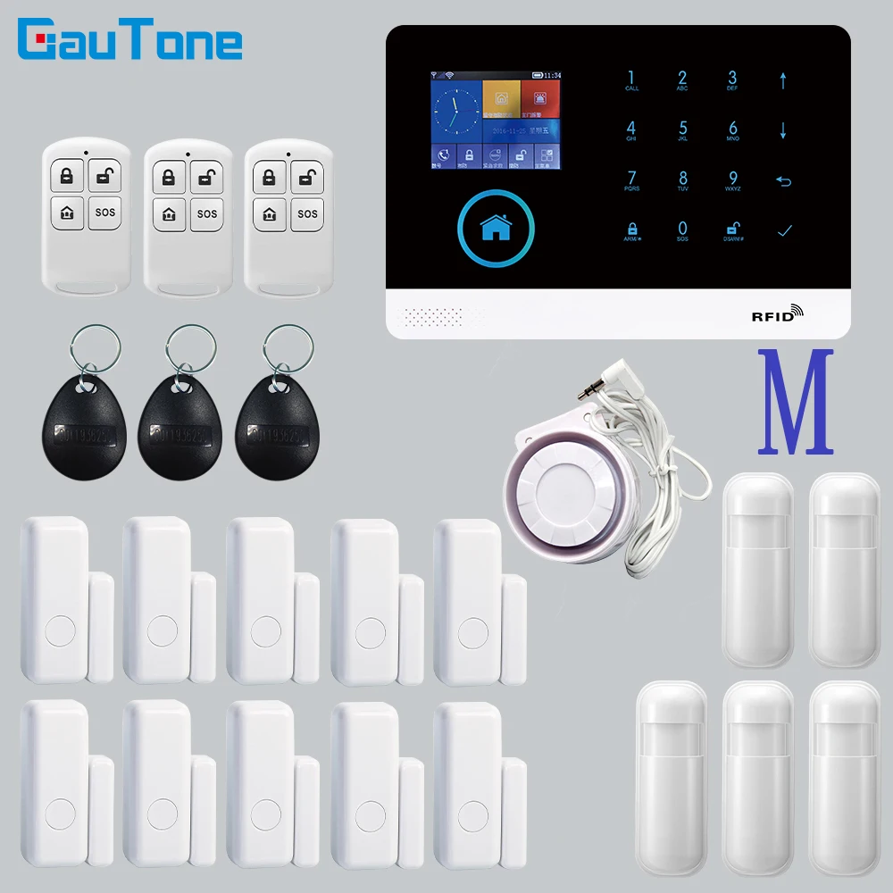 GT APP Remote Control Alarm Panel Switchable 9 Languages Wireless Home Security WIFI GSM GPRS Alarm System  RFID Card Arm Disarm sound alarm device Alarms & Sensors