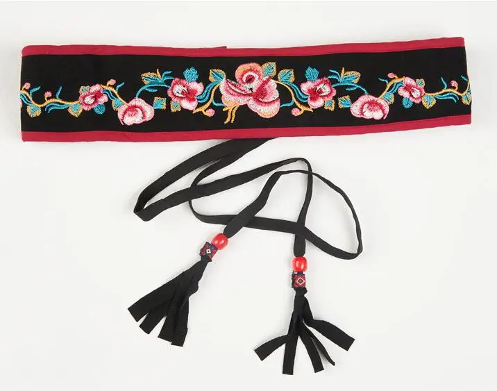 

Китайский этнический пояс Hanfu пояс с винтажной вышивкой женский пояс шириной 7,5 см черный пояс