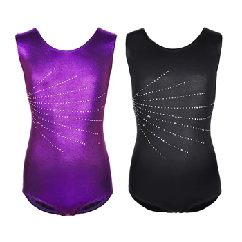

Girls' Metallic Gymnastics Tank Leotard Training Bodysuit Costume