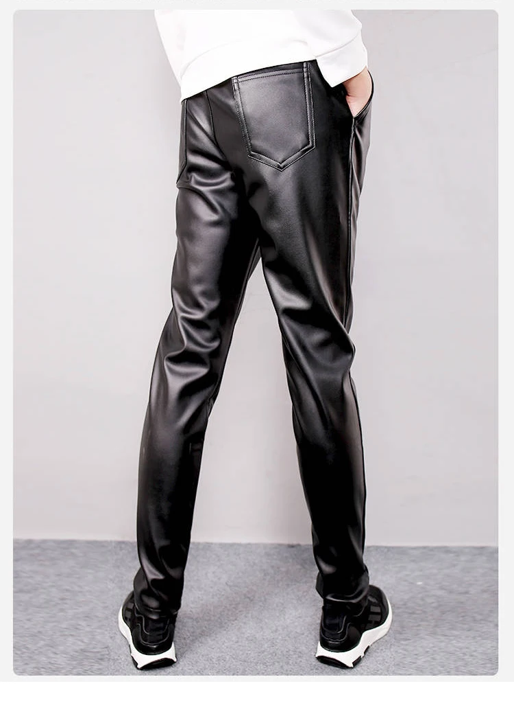 Description Picture 5 of itemIdopy Men`s Winter Warm Faux Leather Joggers Harem Pants Fleece Lined Elastic Waist Drawstring PU Joggings Trousers For Male