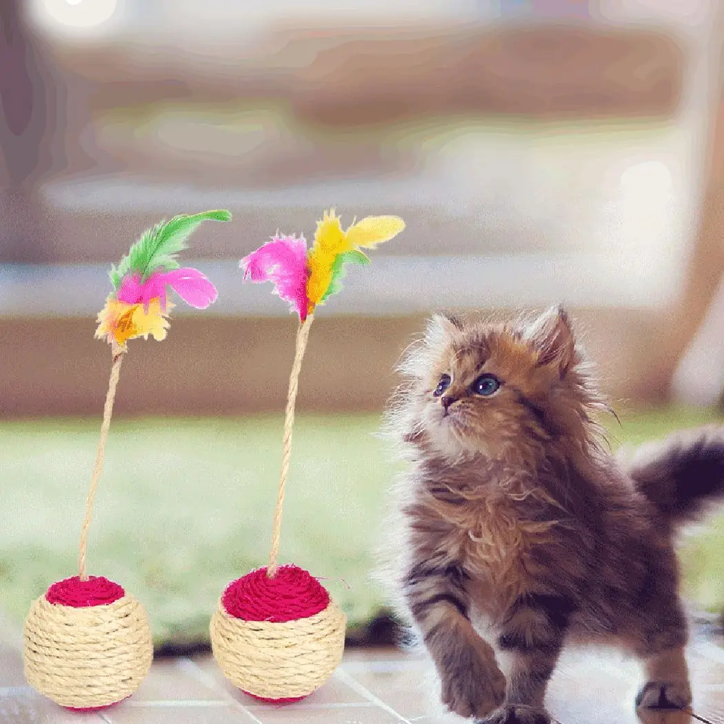 Домашнее животное кошка котенок кошка игрушка прокатки сизаля царапин мяч Смешные, для кошек и котят играть куклы Шар любимчика игрушечная кошачья игрушка с перьями; Прямая поставка