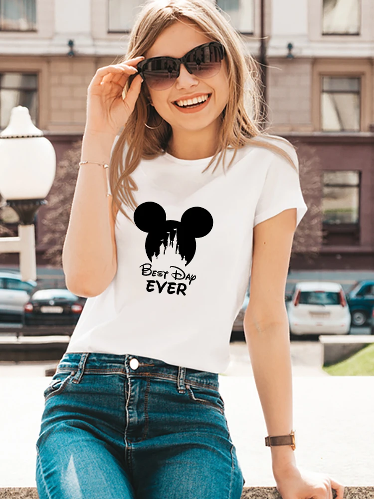 Best Day Ever-Camiseta estampado de Disney Castle para mujer, Camiseta con estampado de Mickey Harajuku, ropa de calle informal de moda para mujer, envío directo - AliExpress