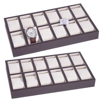 

Wooden 12 Slots Watch Box Removable Pillow Tray Showcase Display Case Organizer