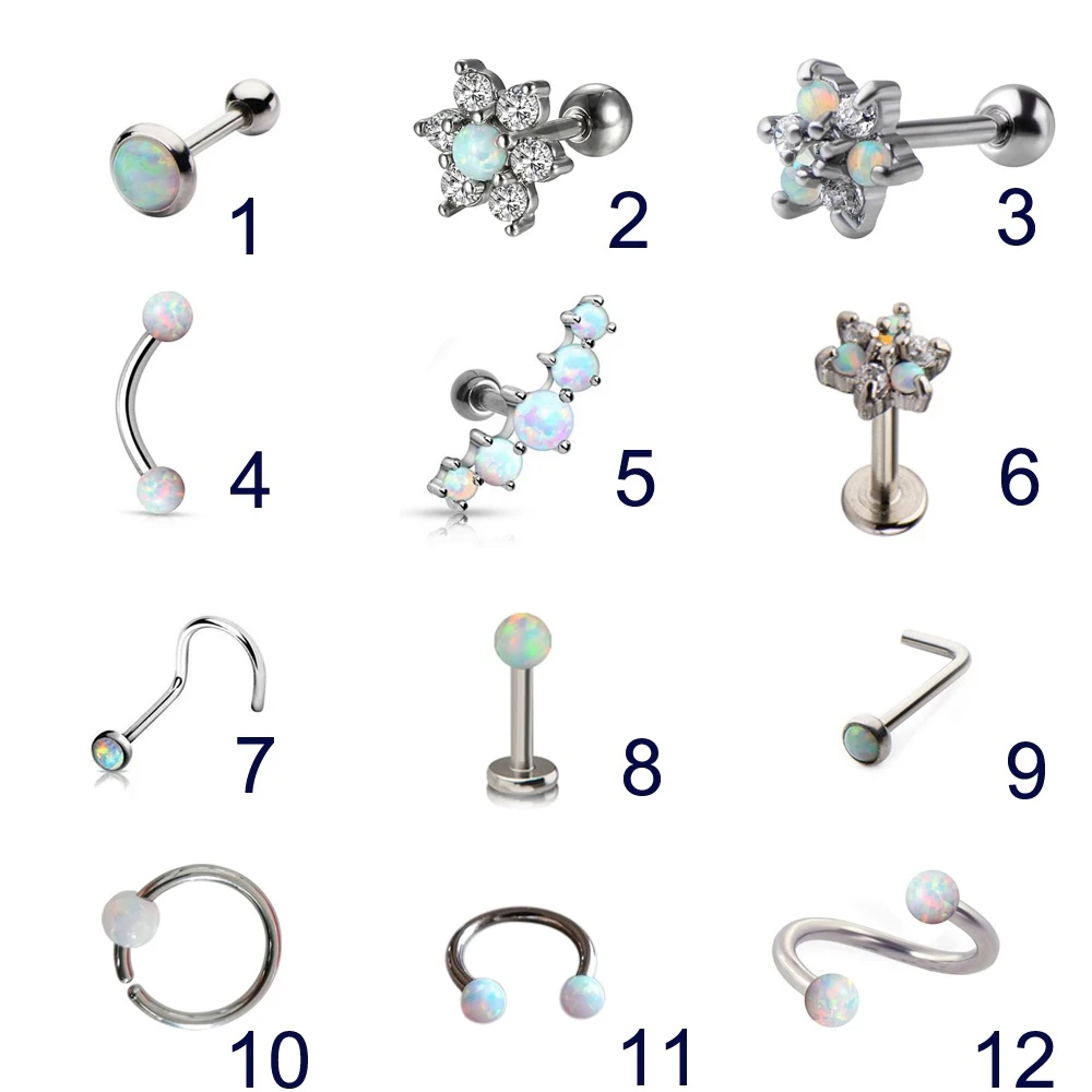 1Pc Opal Piercing Set Women Nose Septum Daith Tragus Cartliage Eyebrow Ring Studs Trendy Orelha Lip Labret CBR Body Jewelry | Украшения и