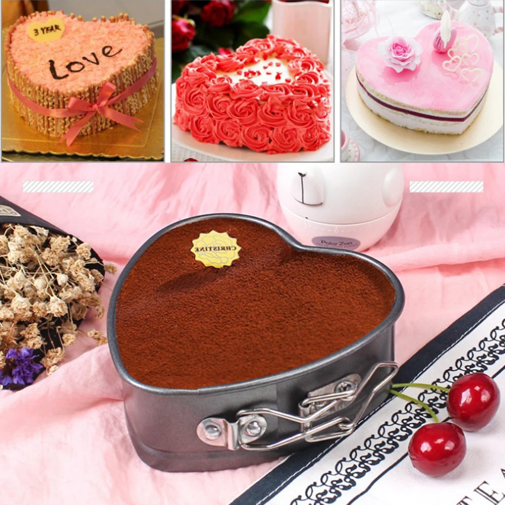 Heart-Shaped Stainless Cake Pan Tray Non Stick Bakeware With Buckle Baking Tools Cake Mold Bakery Kitchen Accessories Gadget