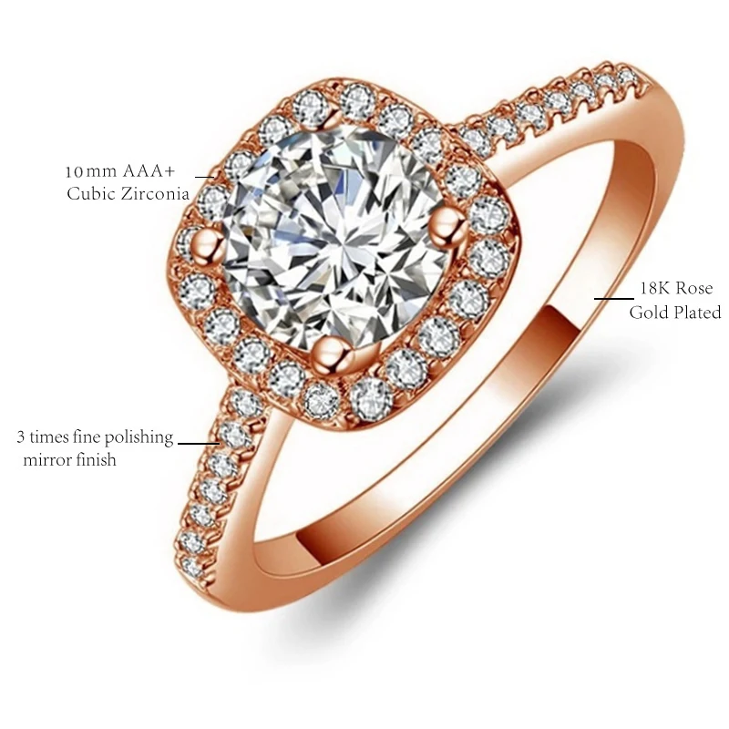 D Rose gold Модное кольцо с кубическим цирконием для женщин, свадебная помолвка Белое золото/розовое золото, кольца, ювелирные изделия - Цвет основного камня: D Rose gold