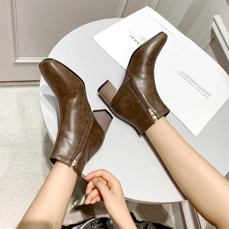 Женские ботильоны на среднем каблуке; Chaussure; обувь-гладиаторы в винтажном стиле из искусственной кожи; женская обувь; zapatos mujer Sapato; большие размеры; A09