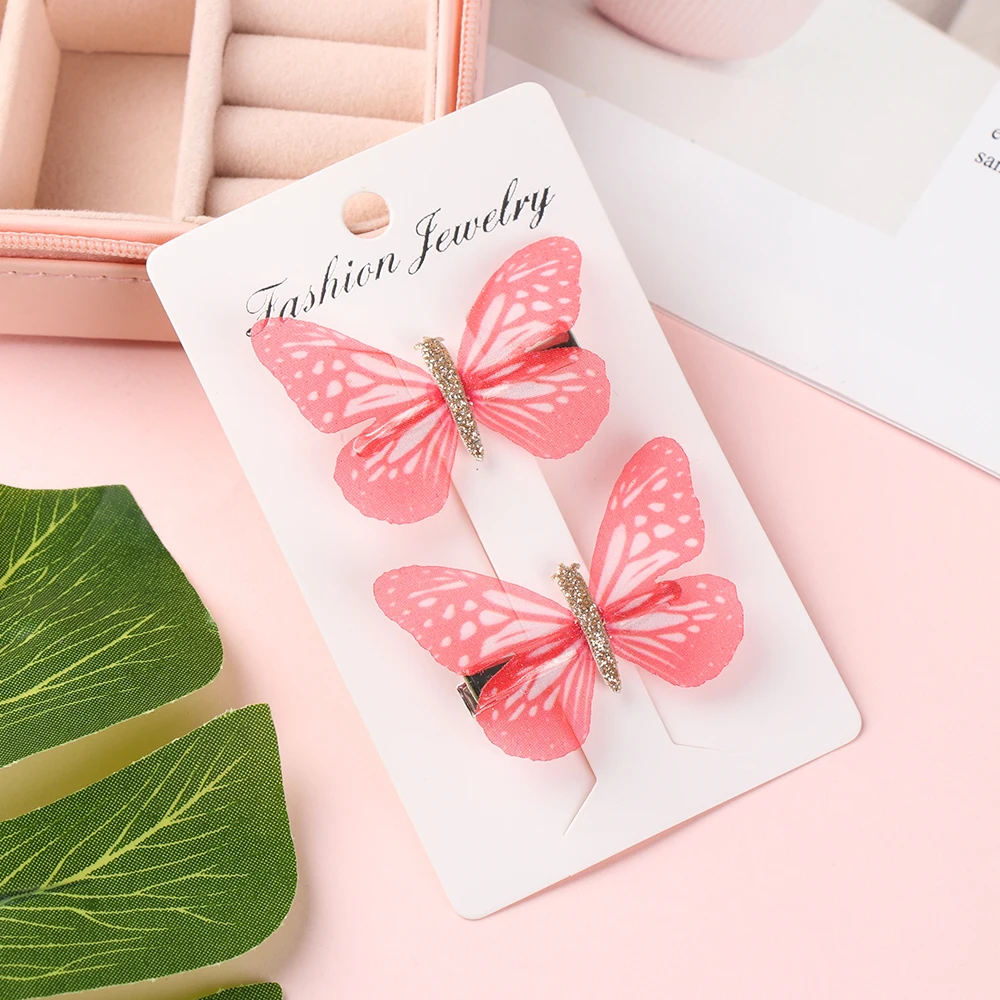 2Pcs/Set Girls Dream Butterfly Cartoon Hairpin Children Cute Colorful Hair Clips Crystal Sequins Barrettes Princess Hairgrip
