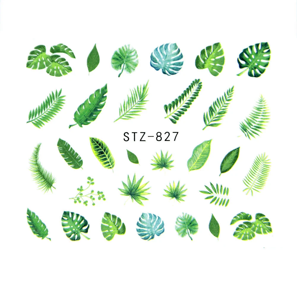 Nail Stickers Sliders For Nails For Manicure Decor Nails Set Nail Design Sliders Flower Leaf Tree Green Nail Art Watermark Decal