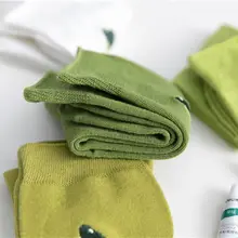 5 пар, Осенние хлопковые носки для женщин и девочек, чулочно-носочные изделия с вышитыми фруктами авокадо, B0KD