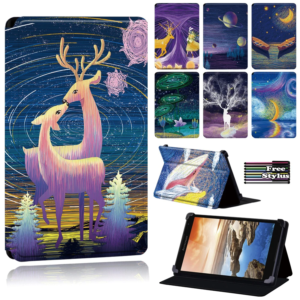 

Tablet Case for Lenovo Thinkpad Tablet 2/Tab 8/A7-(30 A3300/50 A3500)/Tab(A8-50 A5500/S8 - 50)/Yoga Tab 4 Plus-with Painting+pen