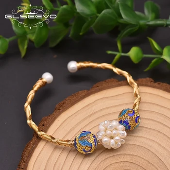 

Glseevo Natural Pearl Cloisonne Globular Bracelet Woman Personalized Charm Handmade Bracelet Bangle Luxury Fine Jewelry GB0932