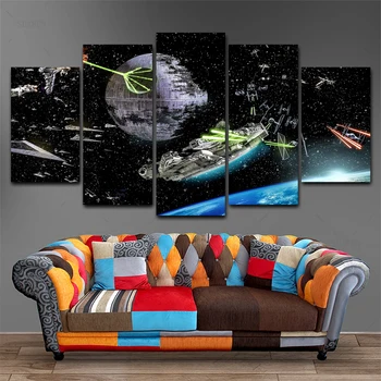 

5 Pieces HD Print Canvas Panel Canvas Art Rich and Star Wars Painting Leopard Mountain Poster Picture for the Living Room