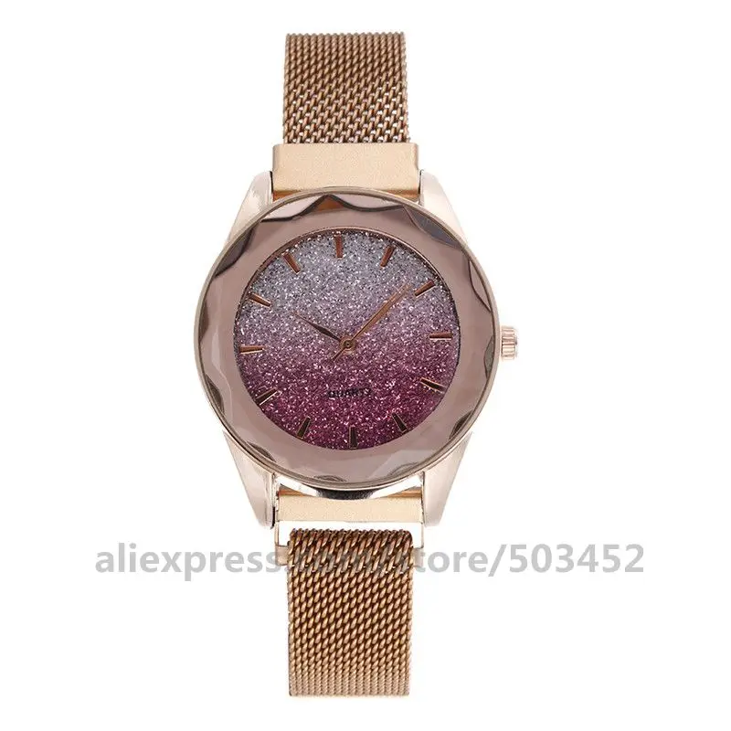 gradient purple 100 шт./лот, новые градиентные цветные часы Bling с магнитным ремешком, звездное небо, женские часы с индивидуальным номером, женские часы - Цвет: gradient purple