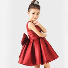 Элегантные атласные платья с цветком для девочек праздничное платье с крупным бантом для свадьбы дня рождения бальное платье для маленьких девочек возрастом от 2 до 12 лет 3 цвета