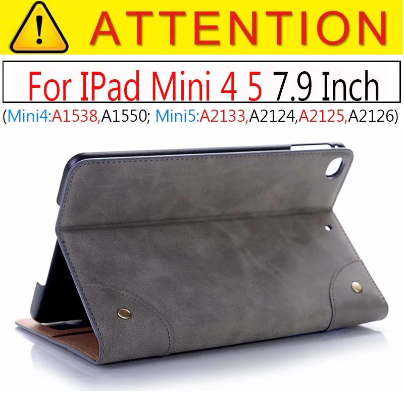 Магнитный чехол для iPad Mini 4 Mini 5 7,9 складной Стенд PU кожаный чехол для IPad Mini 1 2 3 4 5 7,9 дюймов Ретро Смарт-Чехол - Цвет: Mini 4 5 Gray