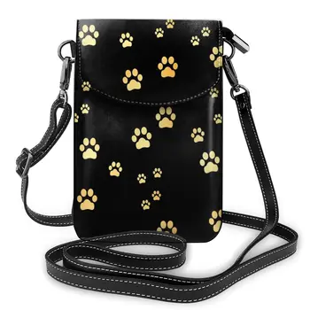 

OLN Women Messenger Shoulder Straps Bag Gold Paw Animal Footprints Card Holders Cell phone Pocket Handbag Ladies Phone Purse