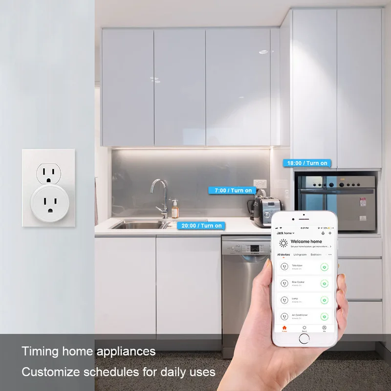 FrankEver Mini US Wifi Plug with Surge Protector 110-240V Voice Control Smart Socket Work with Alexa Google Home Tuya APP