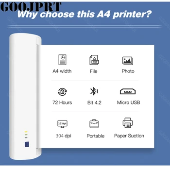 

Mobile A4 8inch USB Printer Portable Mini Bluetooth Wireless Printer Support PDF Documents Photos from Android iOS Mobile Print