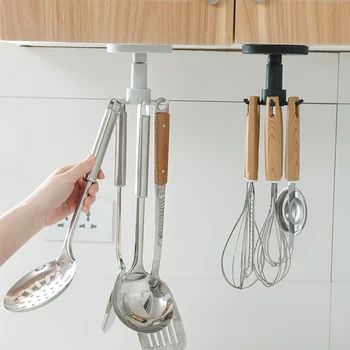 

360° Rotating Utensil Rack Hook Holder Wall Kitchen Gadget Storage Holders for Bathroom Door Cabinet Shelves Hanging punch-free