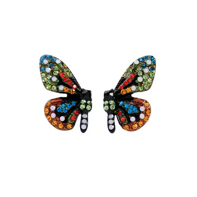 6 pair/lotExclusive original new color full glass butterfly wing ear nail with simple temperament earrings - Окраска металла: D